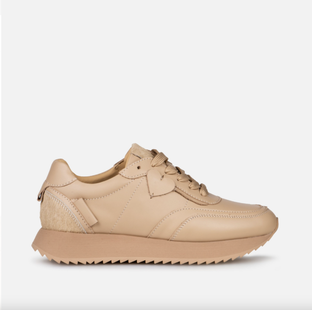 beige leather sneakers