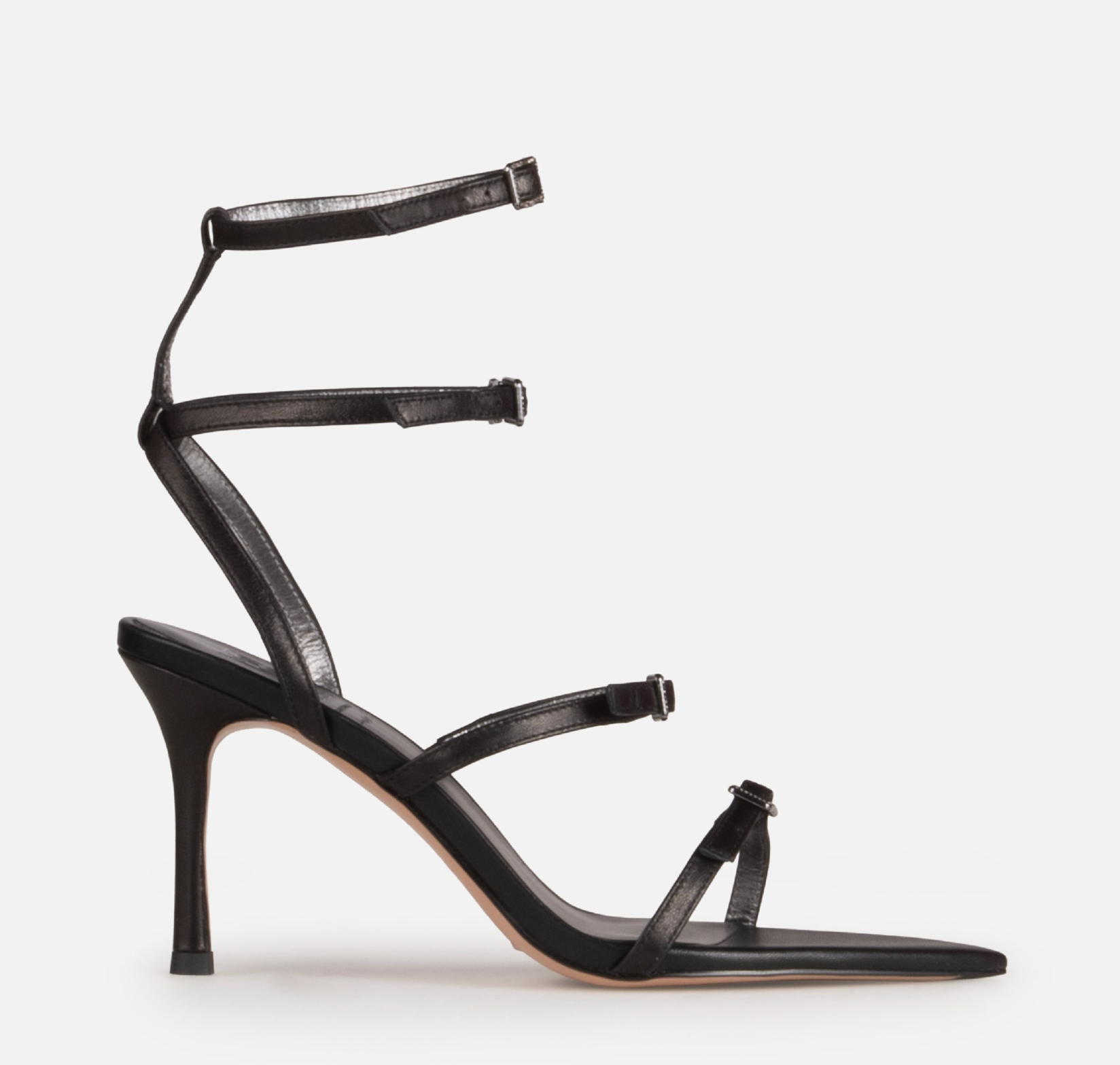 black strappy high heel sandals