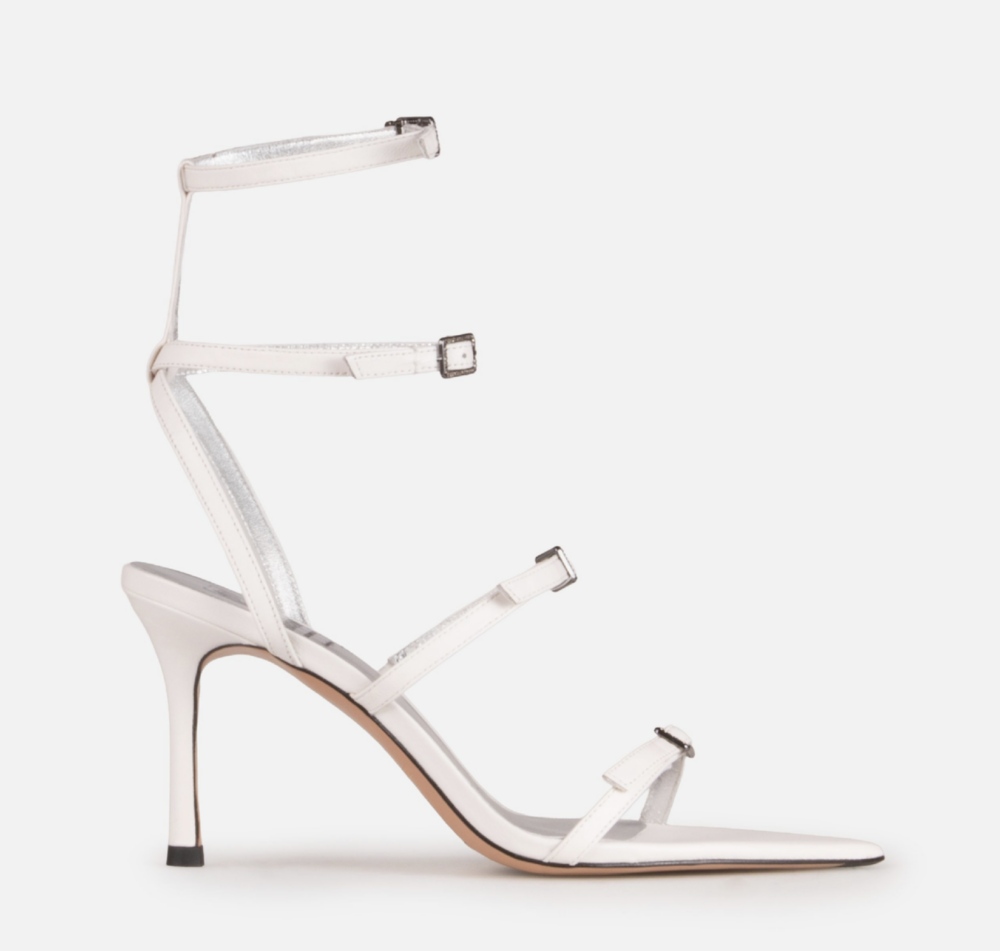 white strappy high heel sandals