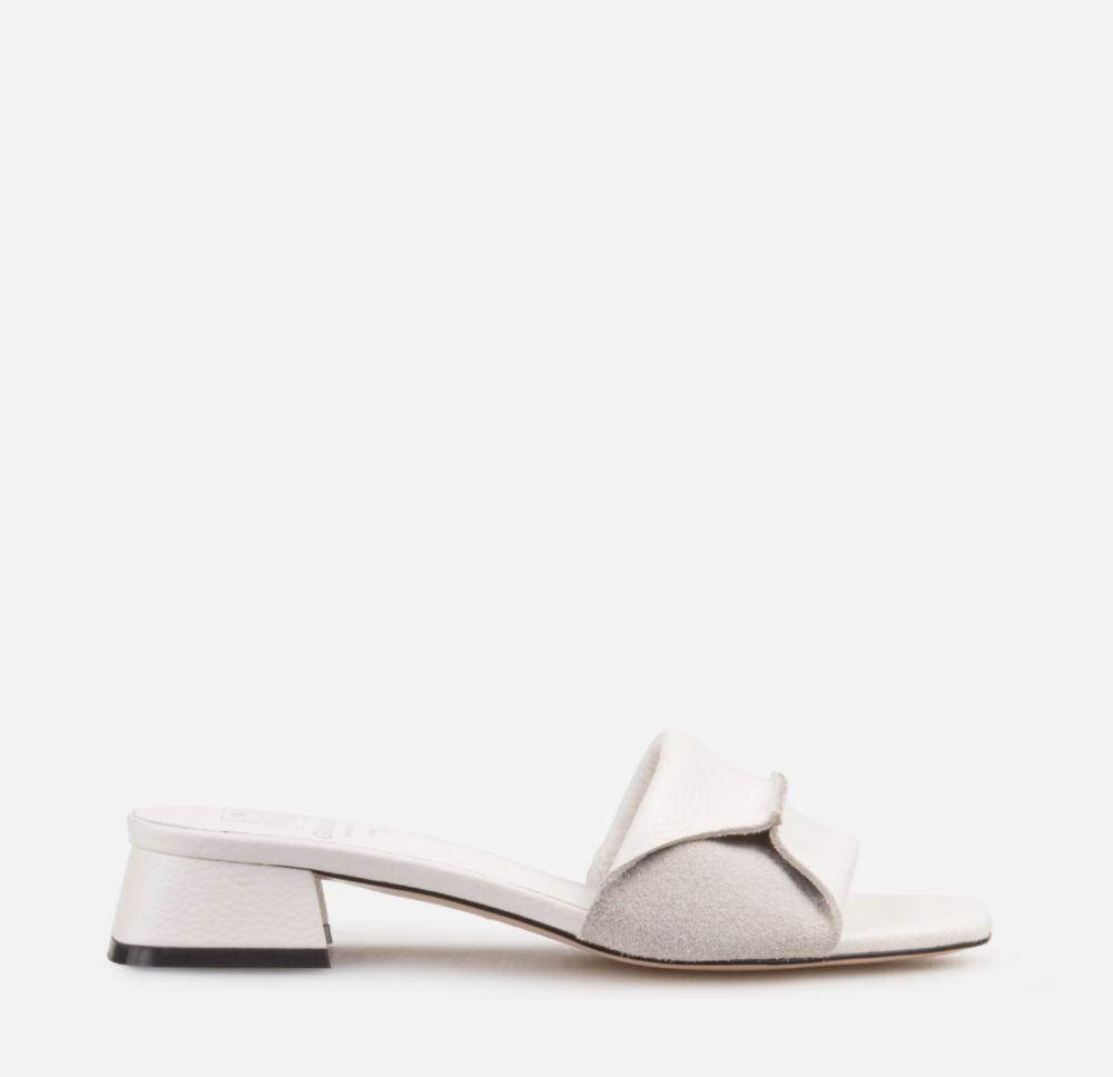 white leather heeled mules