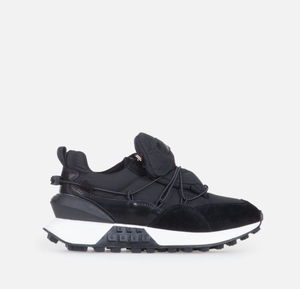 Embry black sneakers for women with chunky white sole and suede details