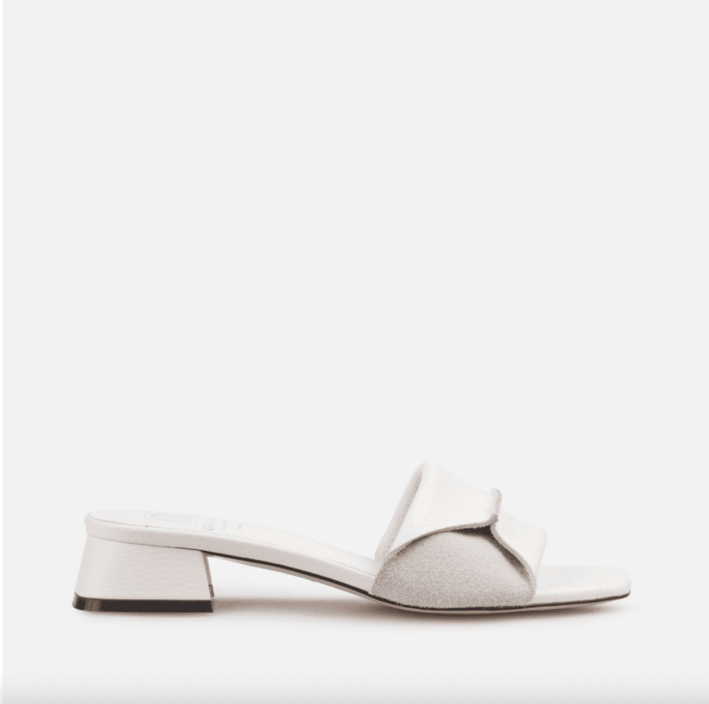 white leather heeled mules